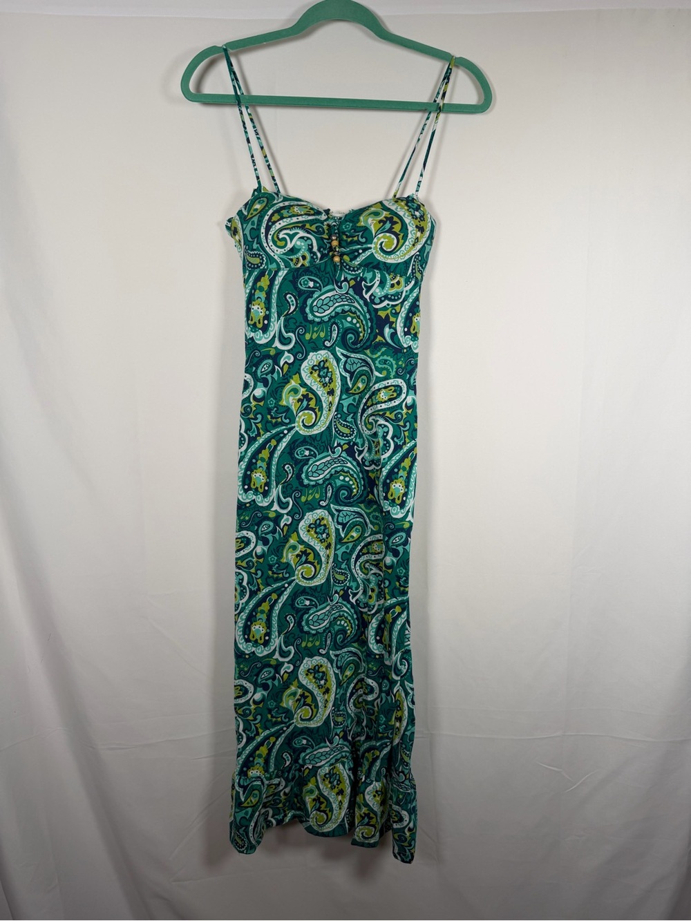 Energie Teal and Lime Paisley Maxi Dress Vacation Resortwear
